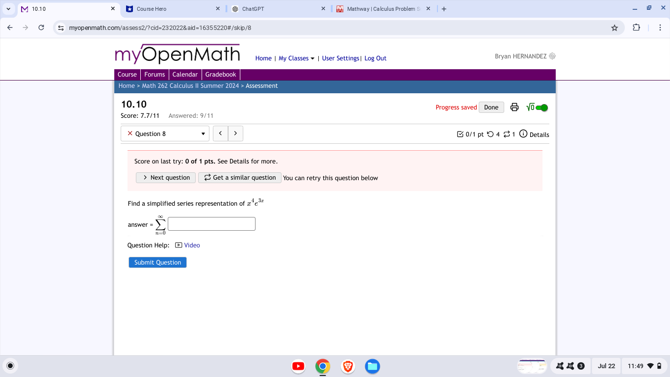 integral using a power series. First, find the power series for the