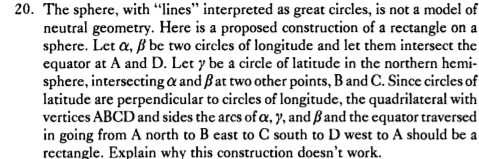 Please see attached question. 20. The sphere, with "lines" interpreted as great
