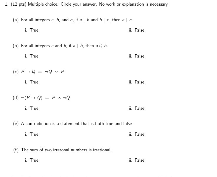 . [12 pts} Multiple choice. Circle your answer. No work or