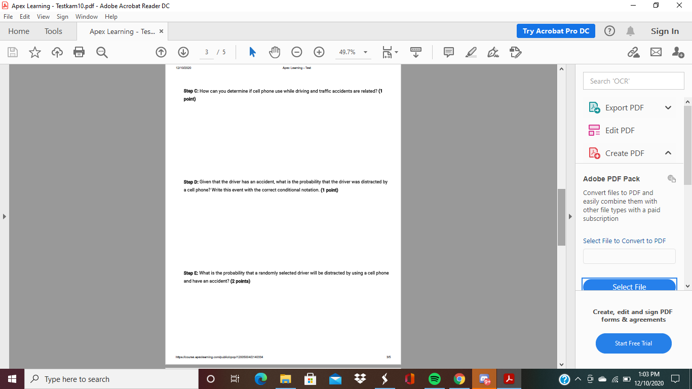 Apex Learning - Tes... x Try Acrobat Pro DC ? A Sign
