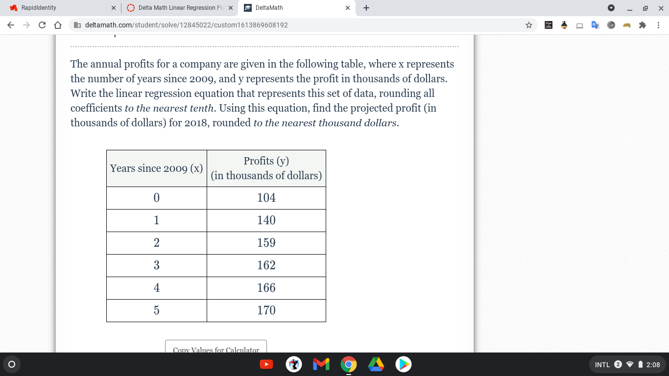 Copy Values for Calculator Open Statistics Calculator O INTL 2 2:07RapidIdentity X
