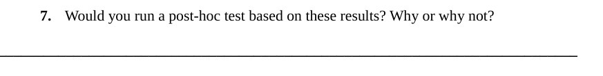  7. Would you run a post-hoc test based on these results?