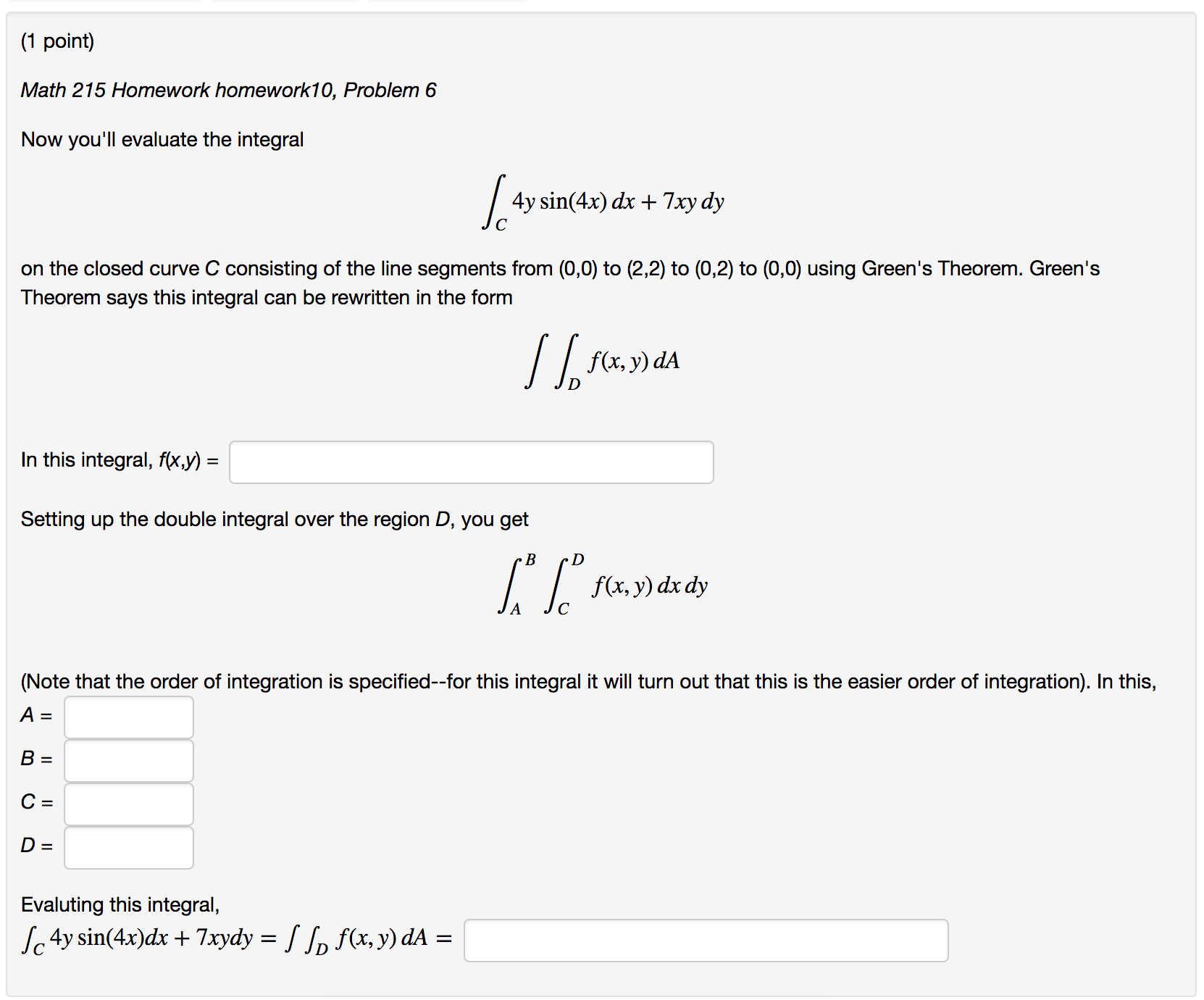 Hi! I need help with this webwork question for a calculus 3