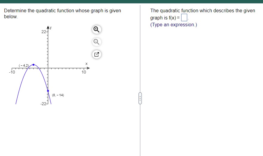  e | Determine the quadratic function whose graph is given The