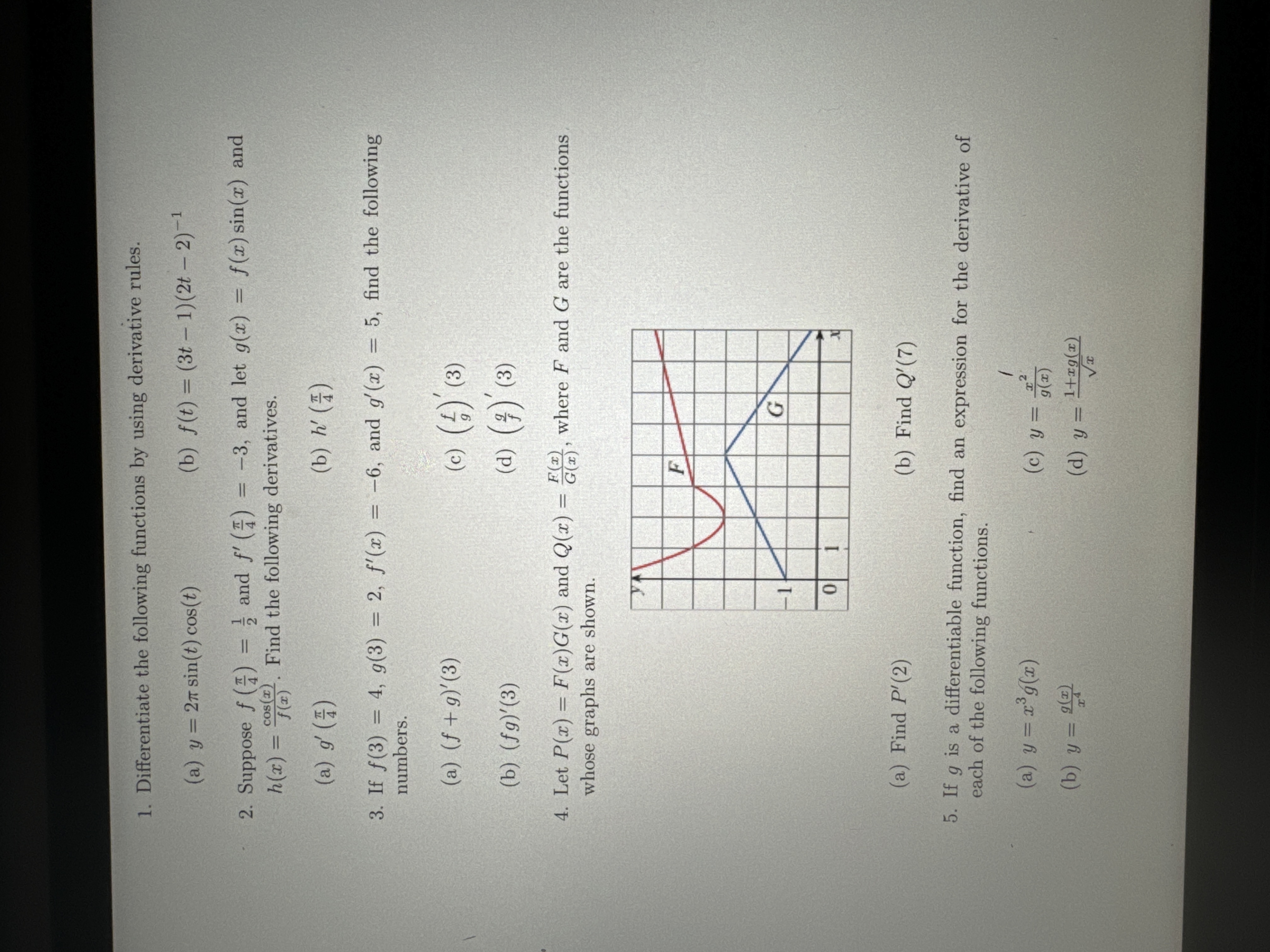 1. Differentiate the following functions by using derivative rules. (a) y