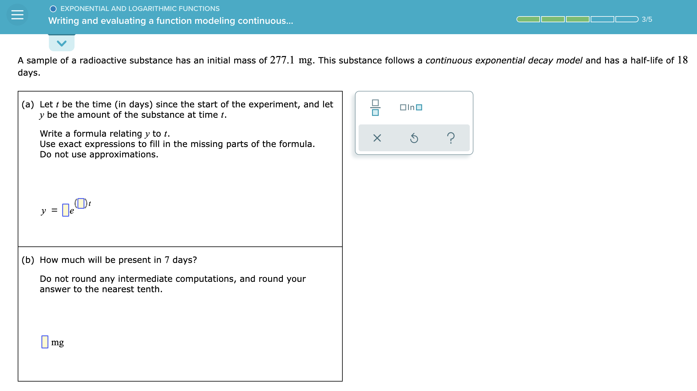  O EXPONENTIAL AND LOGARITHMIC FUNCTIONS Writing and evaluating a function modeling