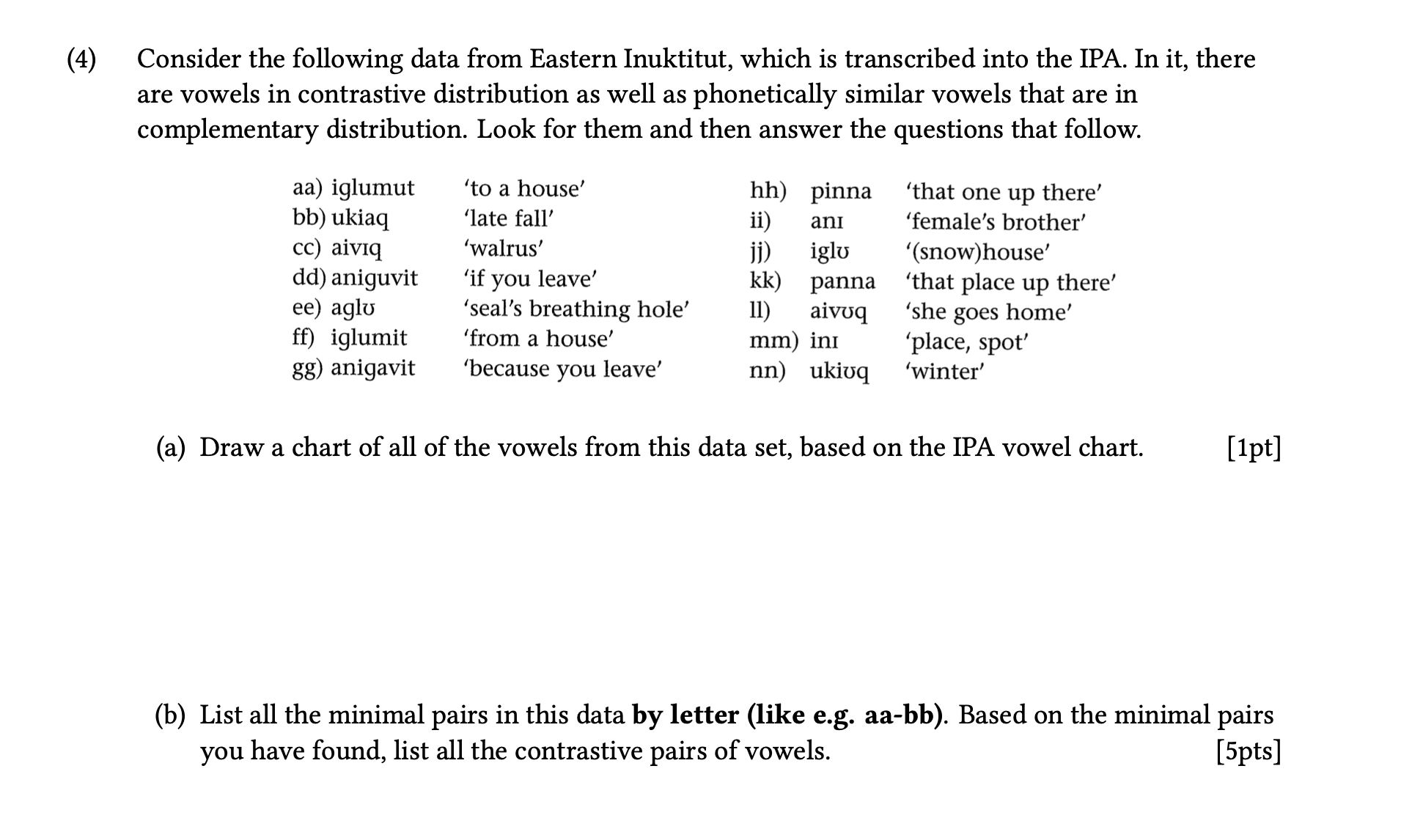 Please help explain, thanks (4) Consider the following data from Eastern Inuktitut,