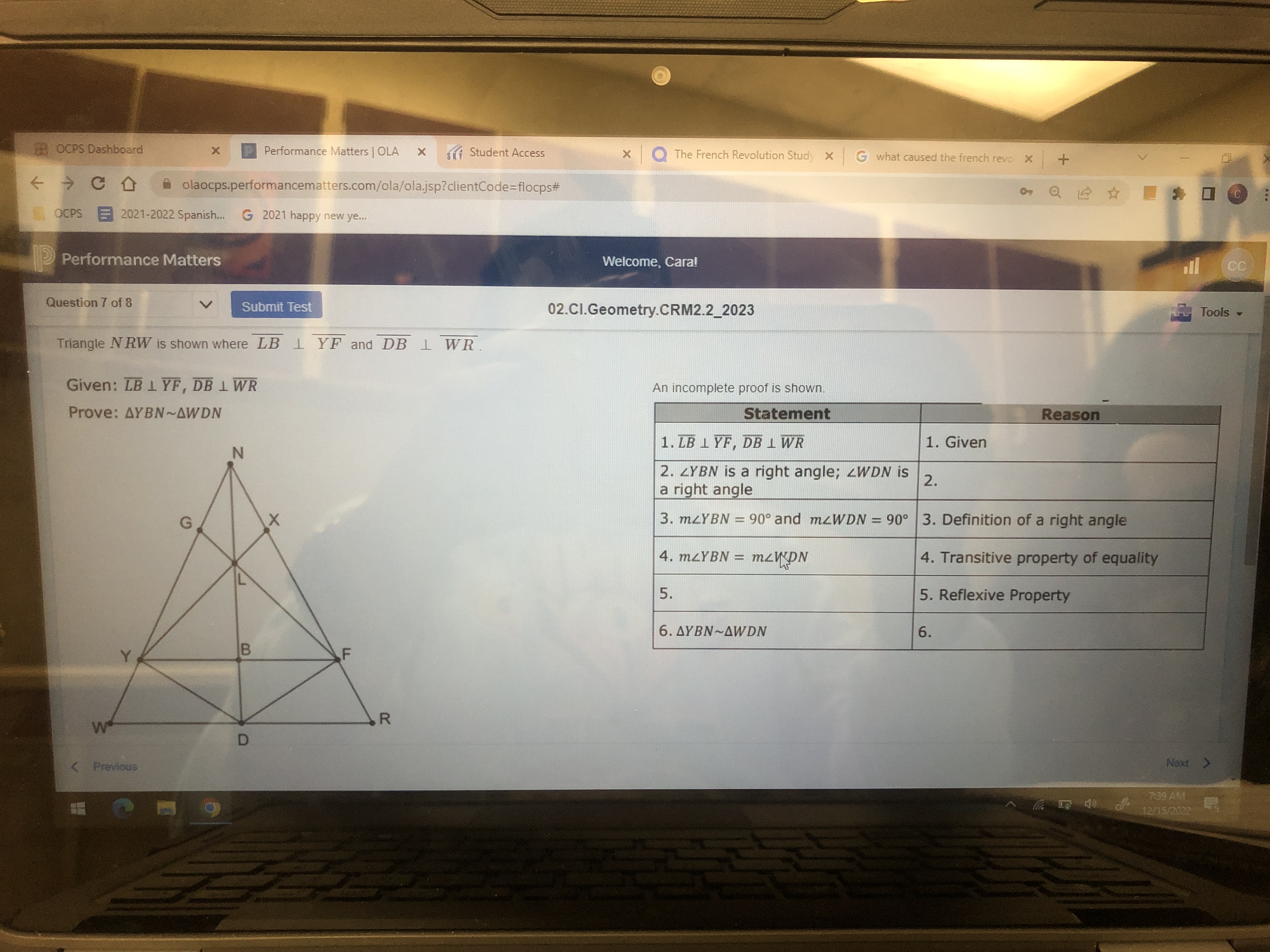x The French Rev X + olaocps.performancematters.com/ola/ola.jsp?clientCode=flocps# OCPS E 2021-2022 Spanish... G