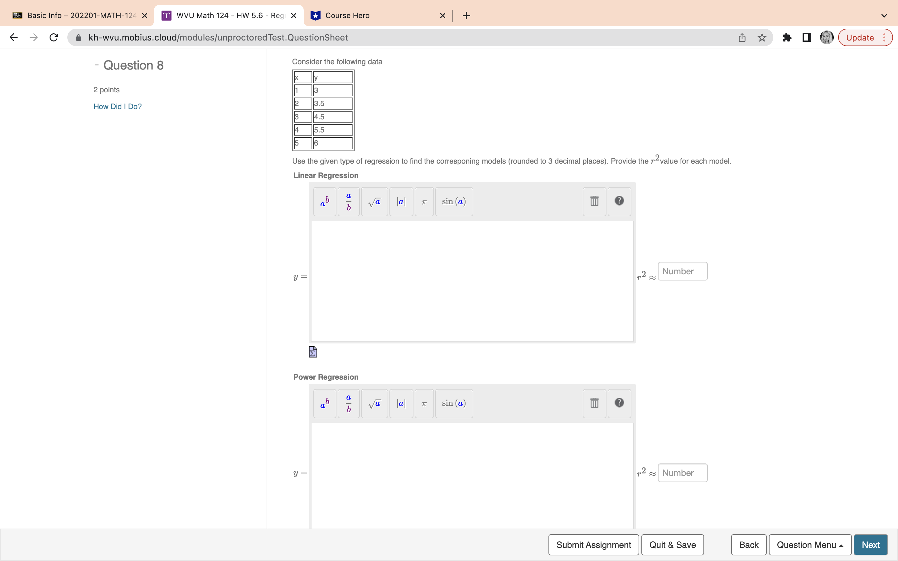 WVU Math 124 - HW 5.6 - Reg X Course Hero X