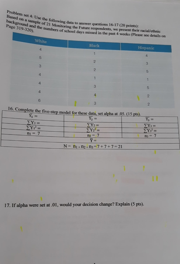 confused need help Problem set 4: Use the following data to answer