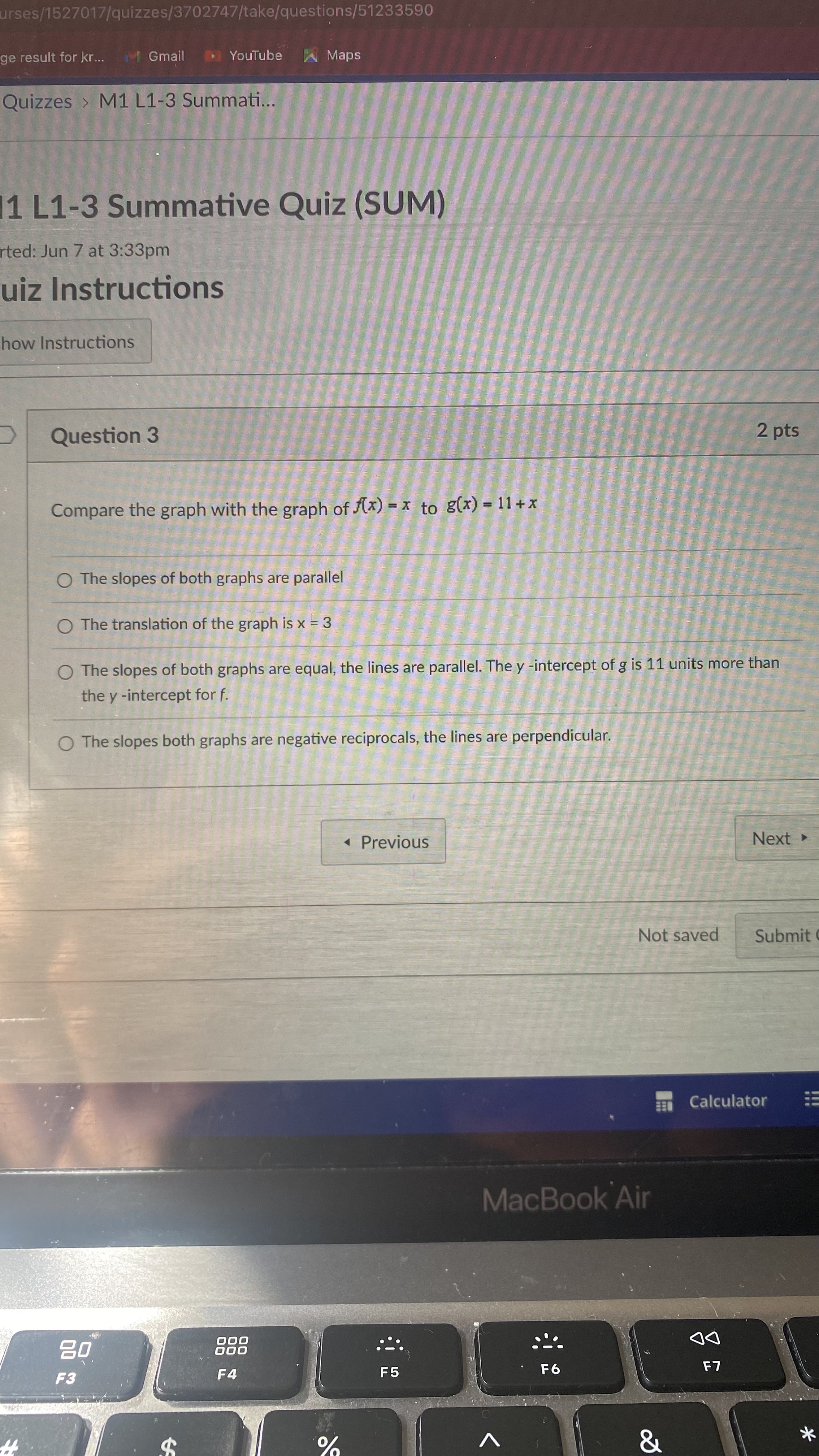 2 pts Which transformation from the graph of a function f(x) describes