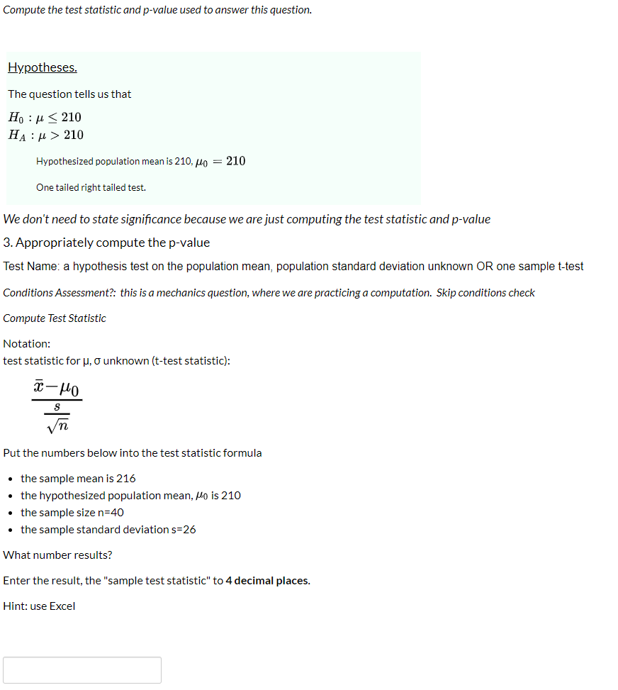 please help me on this question Compute the test statistic and p-value