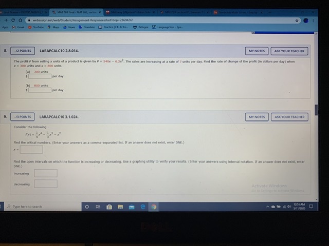 90 0 -2 POINTS LARAPCALC10 2 8.014. MY NOTES ASK YOUR