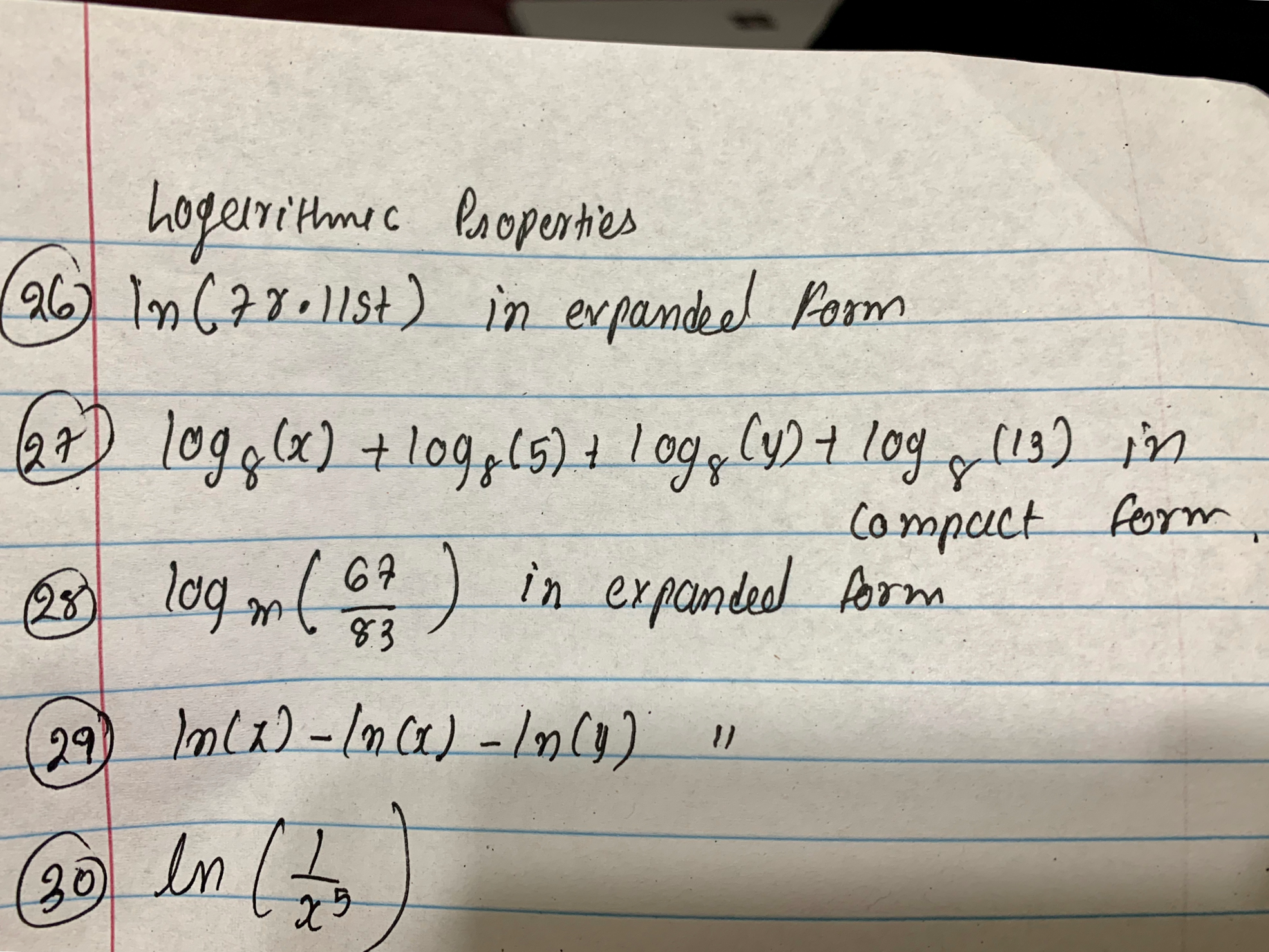 Logarithmic Properties 26) In ( 78 . list ) in expanded