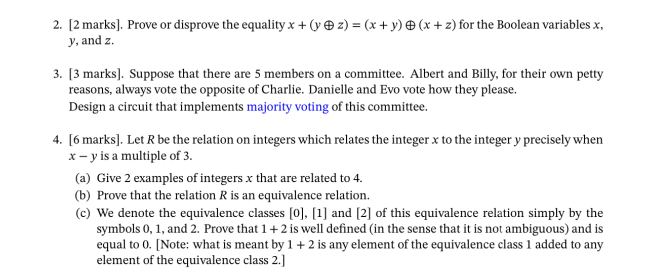  2. [2 marks]. Prove or disprove the equality x + (y