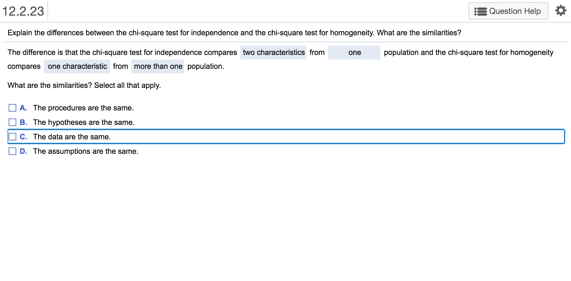  12.223 5E Question Help Q- Explain the differences between the chi-square