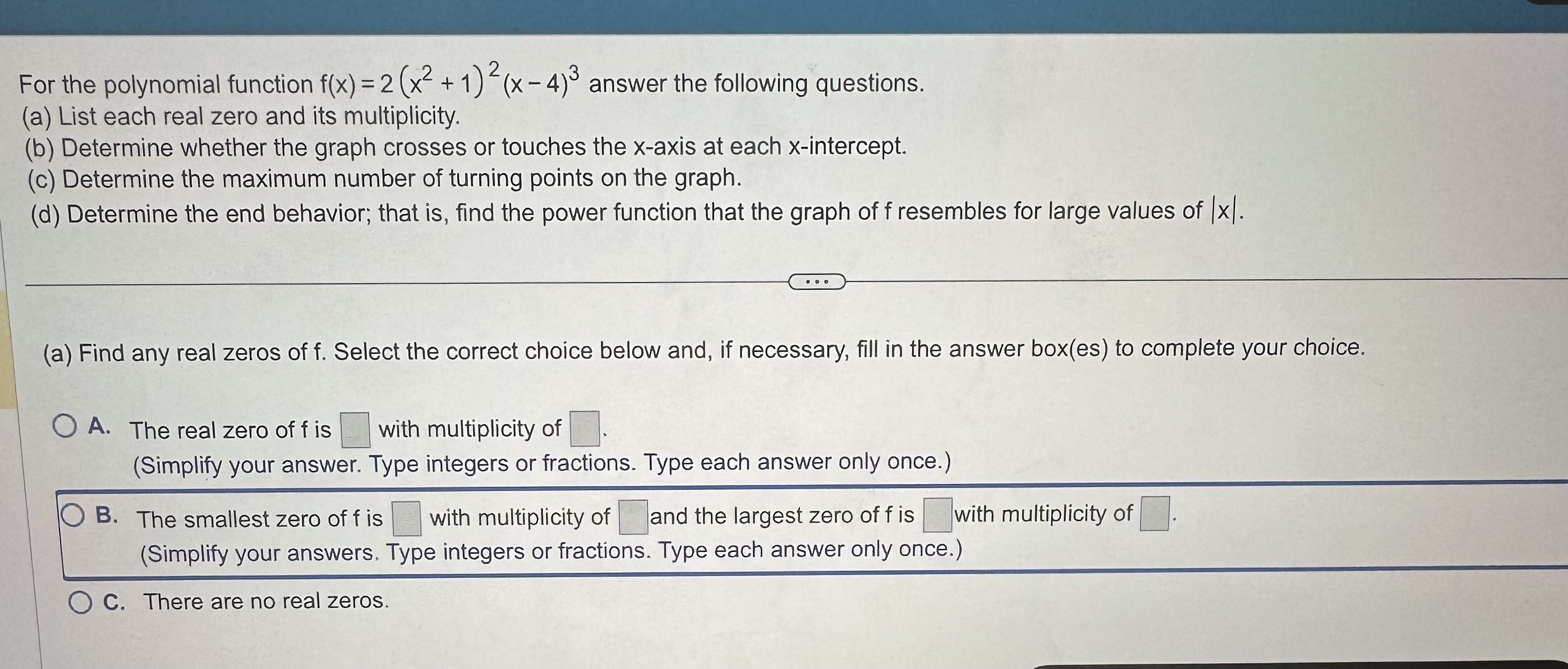 leading term and the constant term. : Foo=ax* - + 5 Determine
