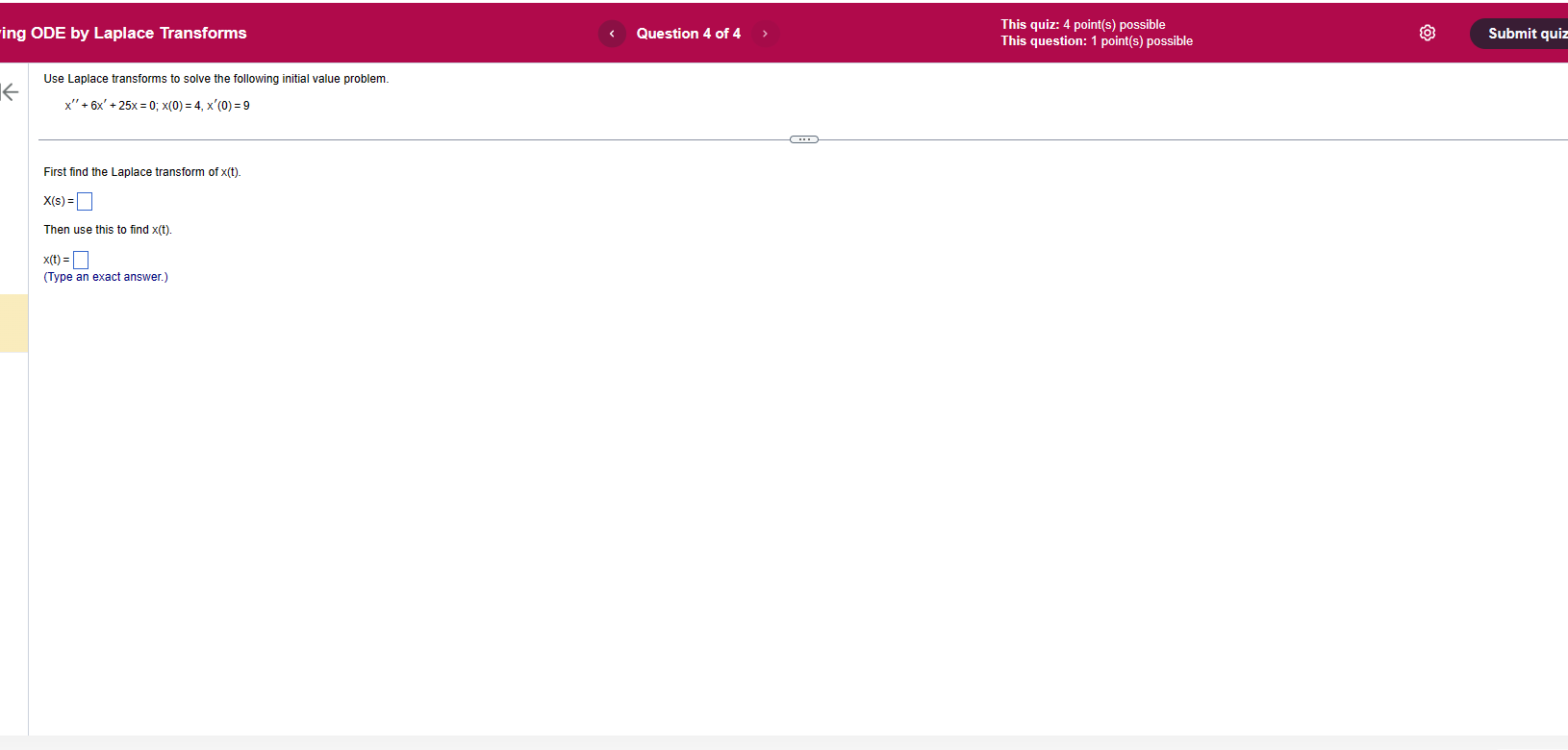 -1(y'(1) - 121{y(1)} = s O B. (y"(1)) - E(y'(1) - 121{(1)