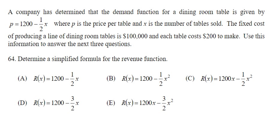 A company has determined that the demand function for a dining