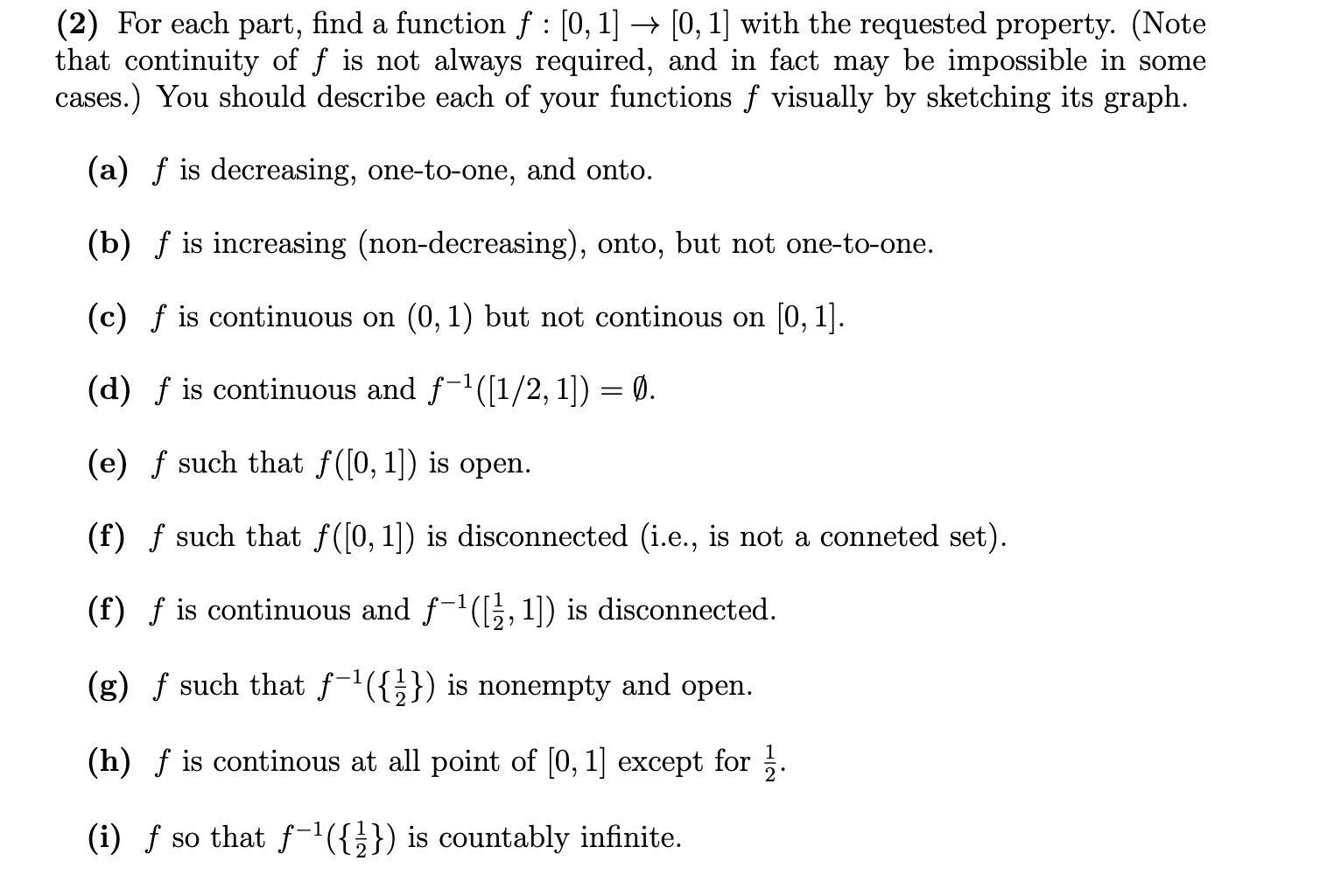  (2) For each part, nd a function f : [0, 1]