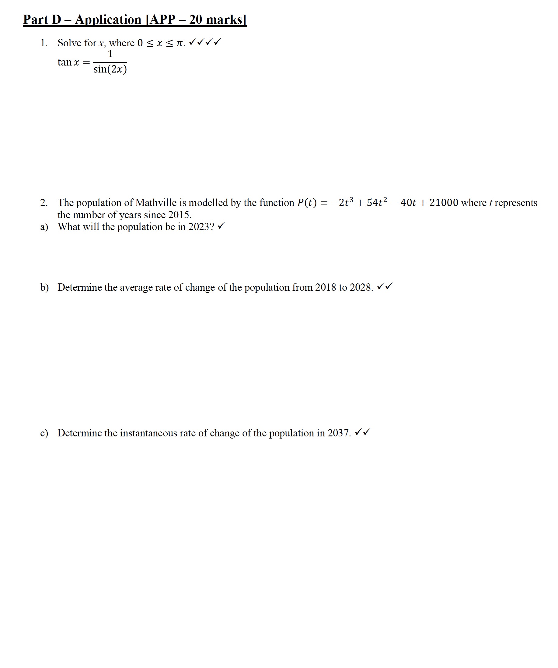  Part D - Application [APP - 20 marks] 1. Solve for