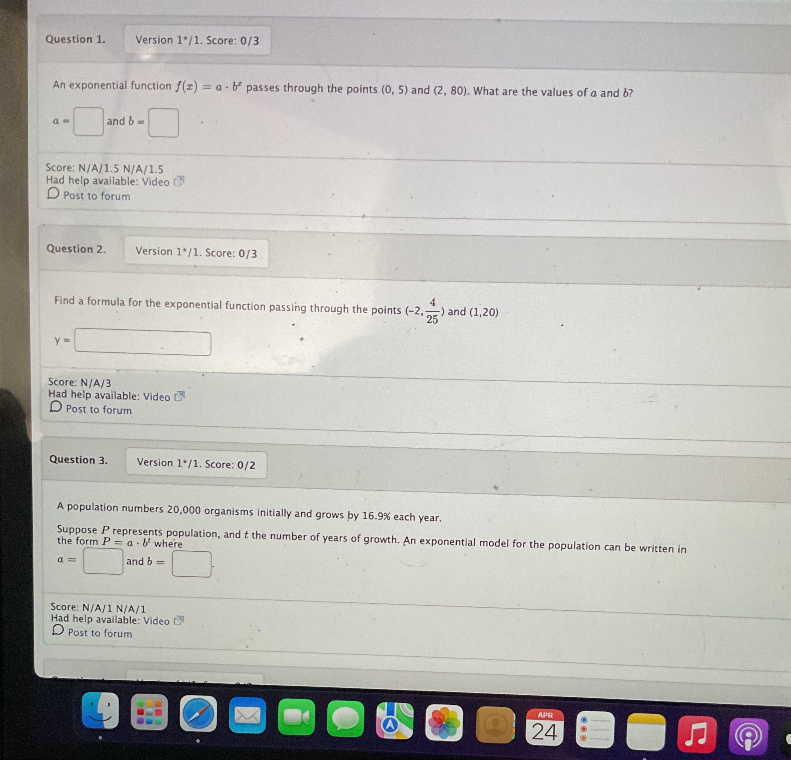 I need help with this 3 questions Question 1. Version 1*/1. Score: