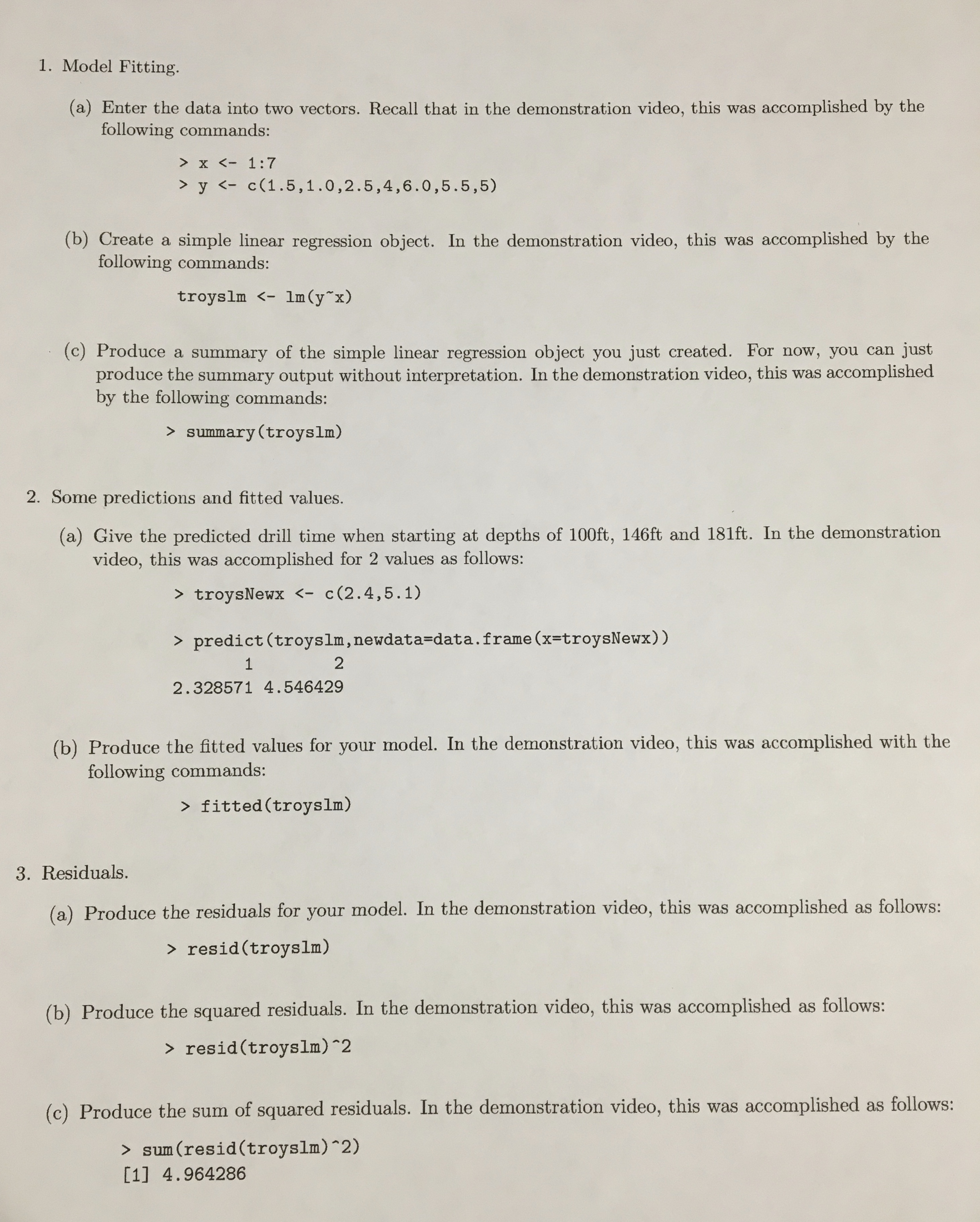 Please help 1. Model Fitting. (a) Enter the data into two vectors.