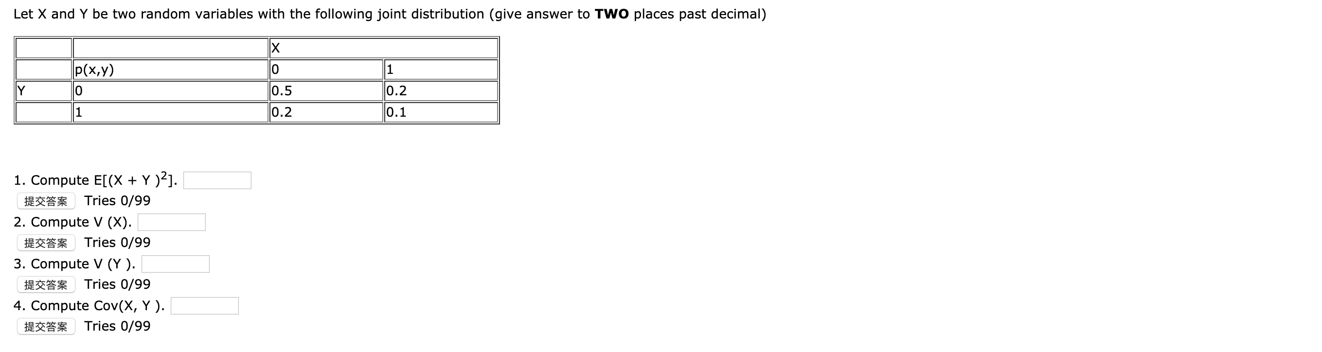 Let X and Y be two random variables with the following joint