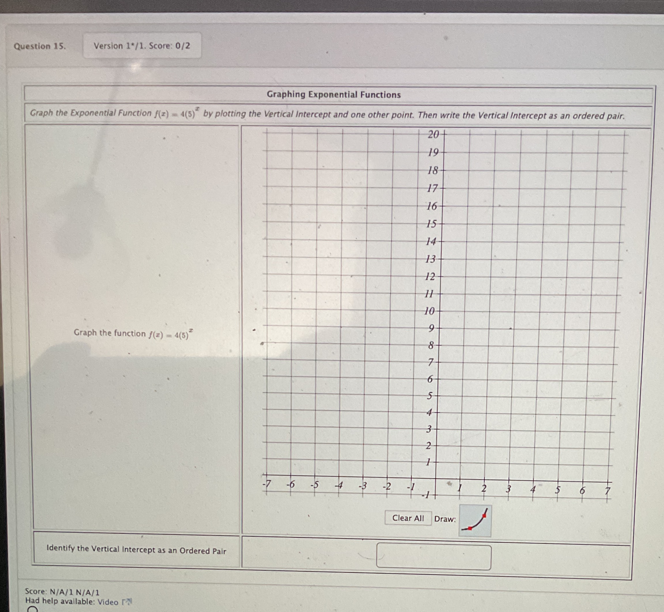  Question 15. Version 1*/1. Score: 0/2 Graphing Exponential Functions Graph the