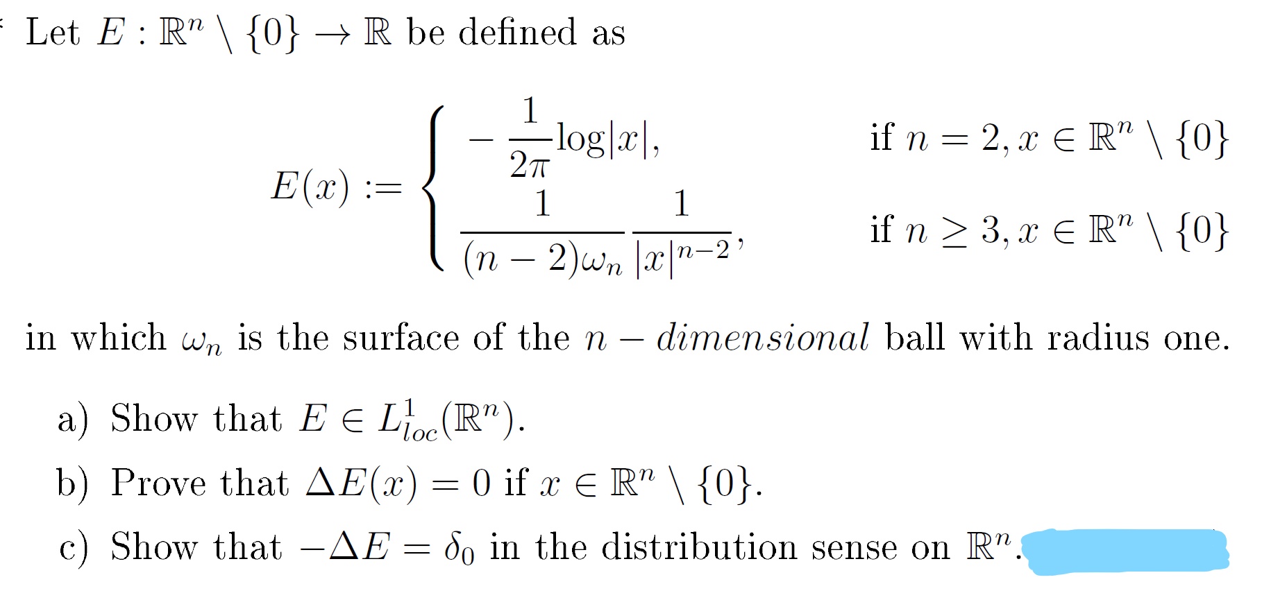 Solve the following: Let E : Rn \\ {0} -> R be