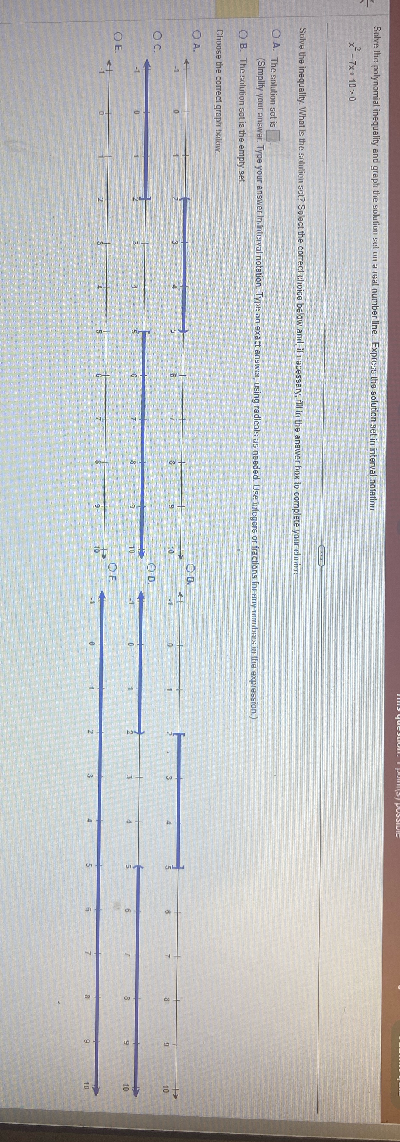 Math Solve the polynomial inequality and graph the solution set on a