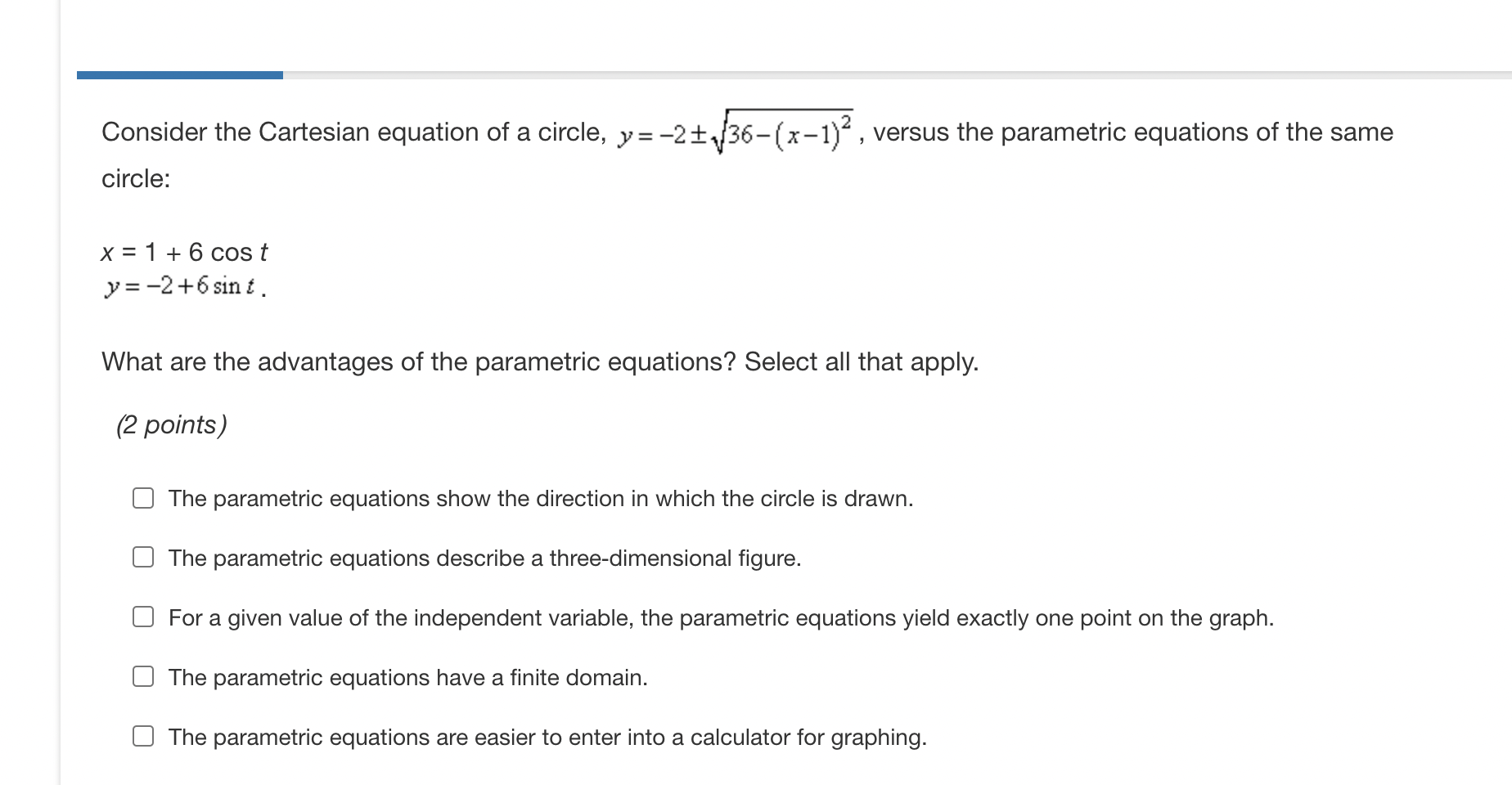 curve? (1 point) O The curve is a parabola with a vertex