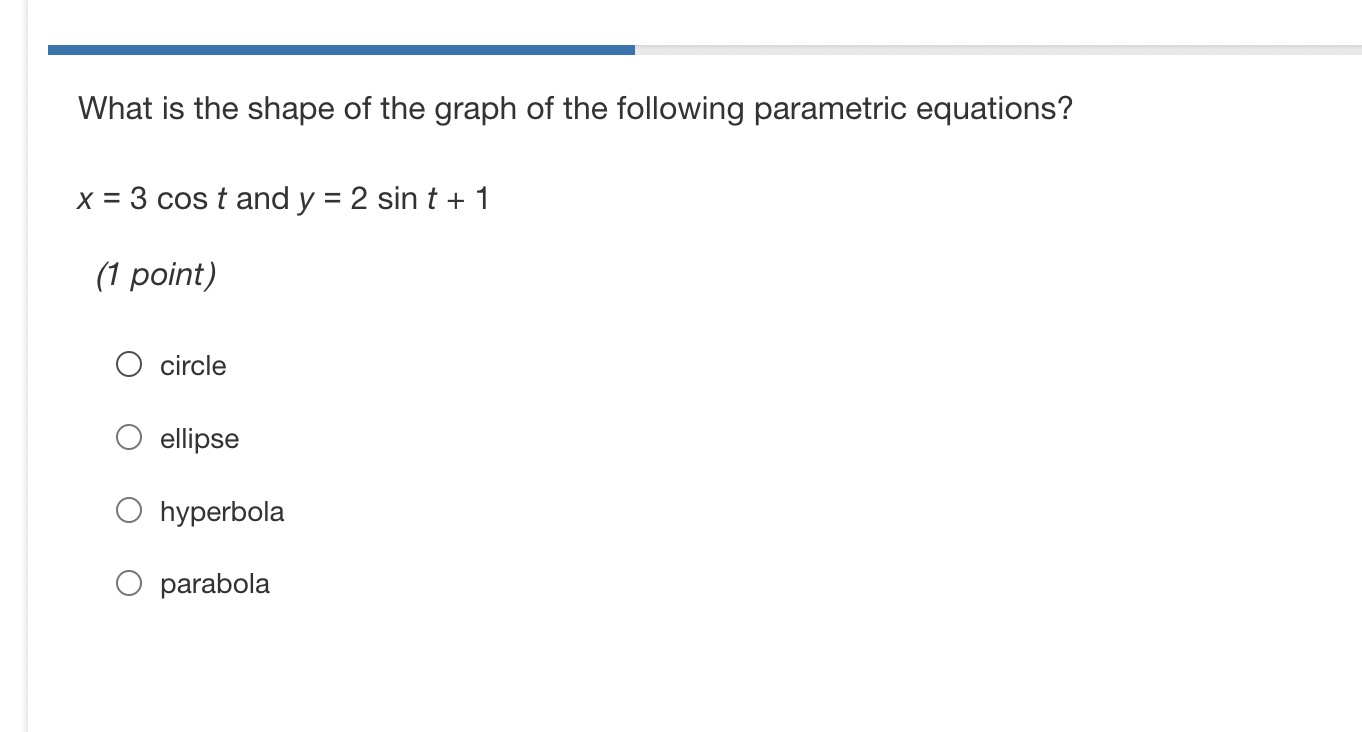 of t. O The curve is a parabola with a vertex at