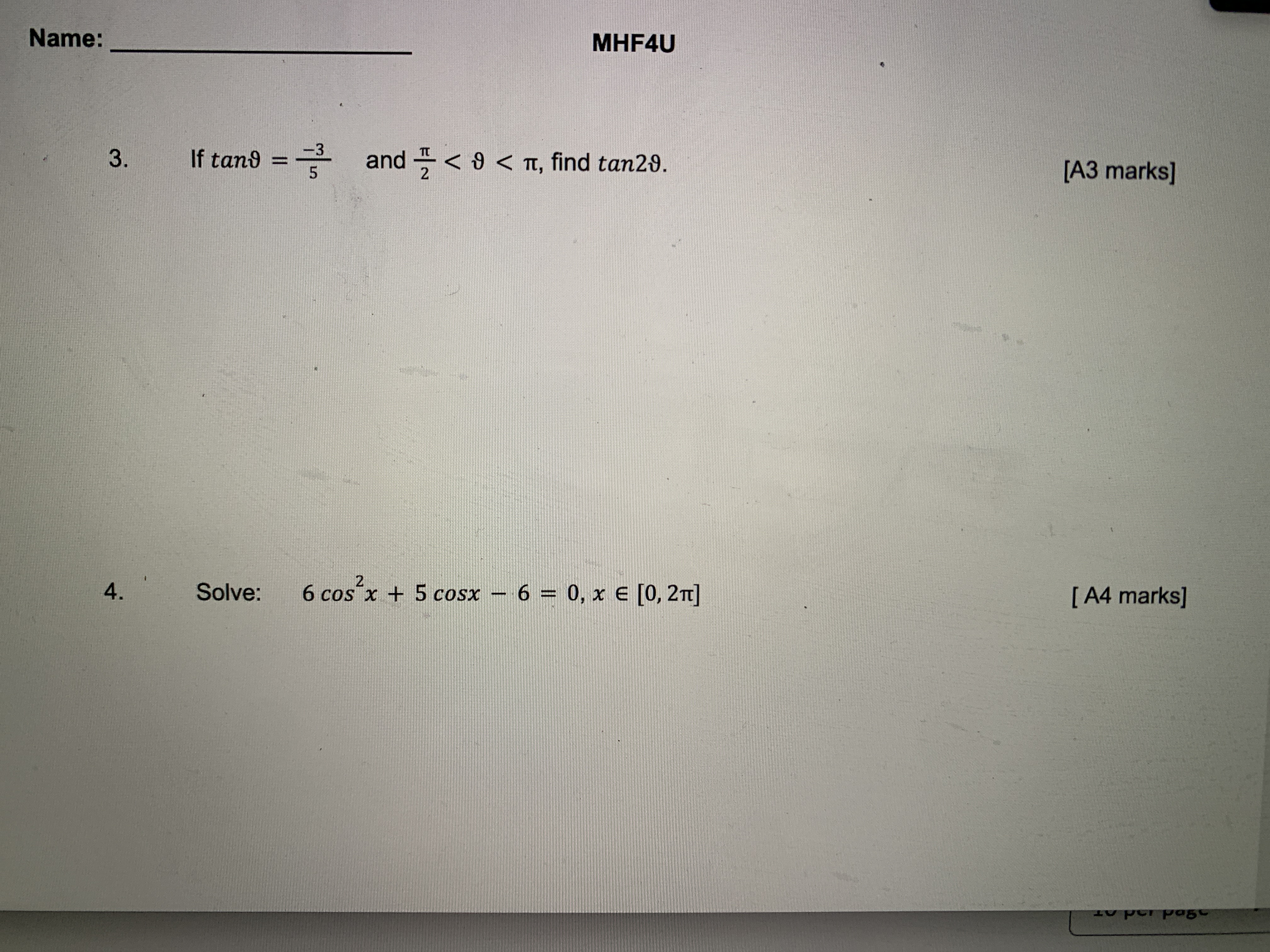 / 15 Marks) 2. If sin sin x =- 5, It