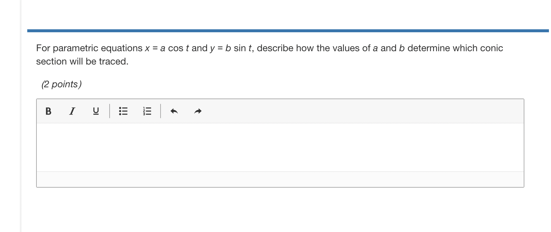 and y = 2t + 1 (1 point) 5 t= 2 t=