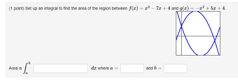 up an integral to ntl the area at the region between m)