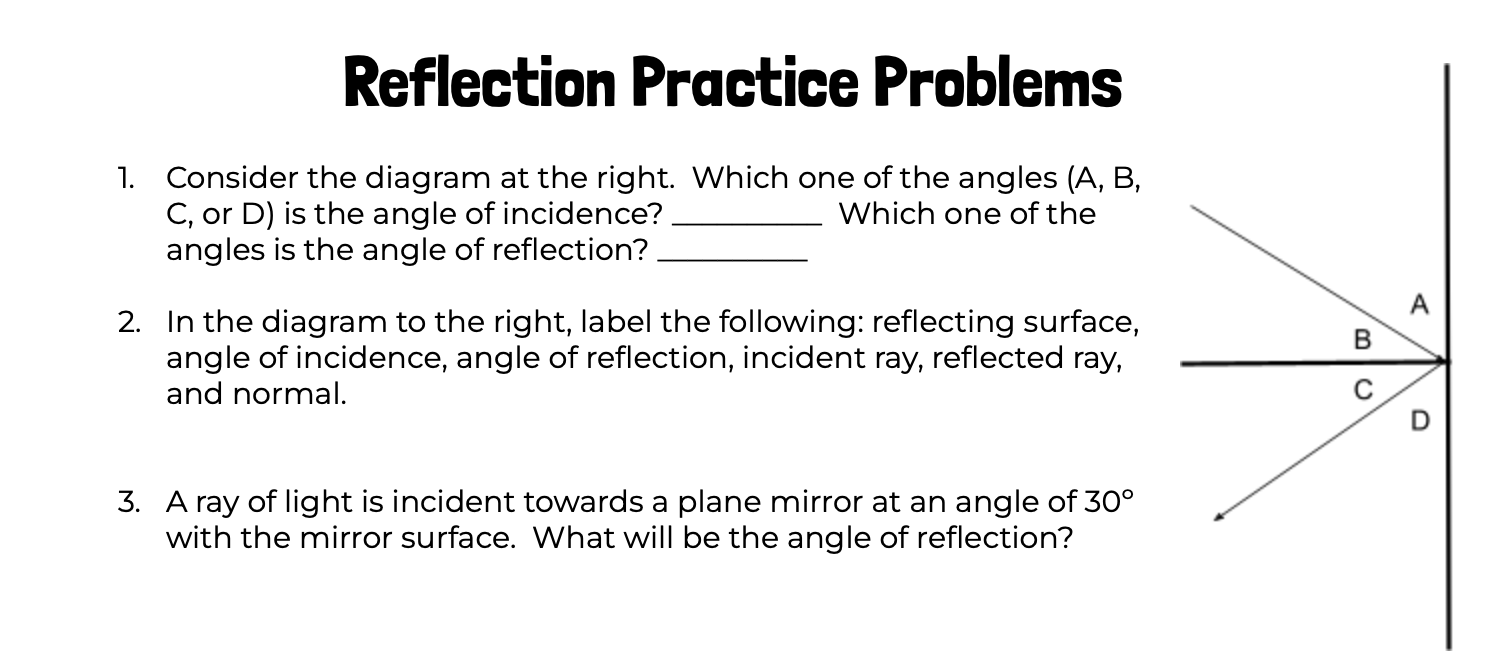  Reflection Practice Problems Consider the diagram at the right. Which one