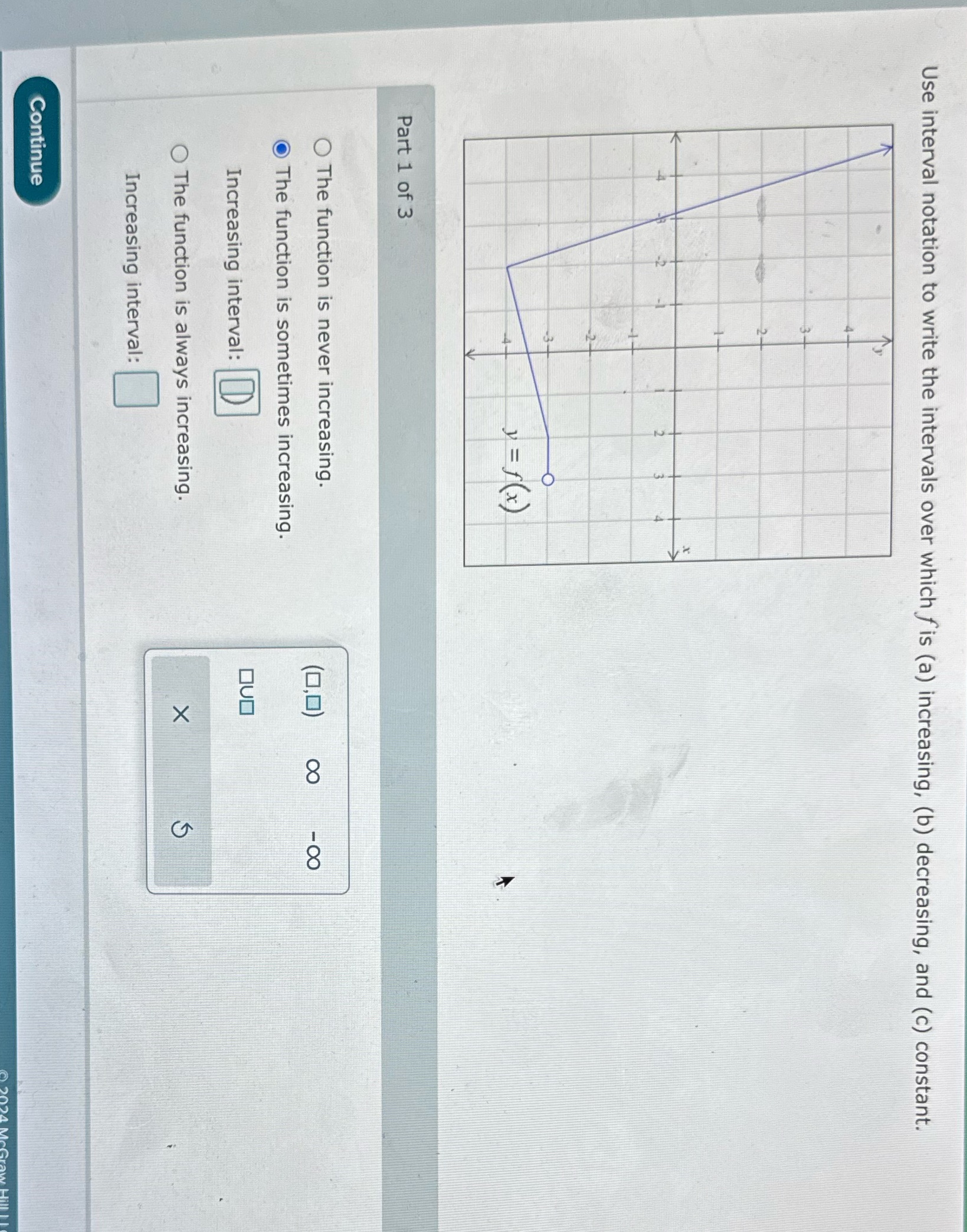  Use interval notation to write the intervals over which fis (a)