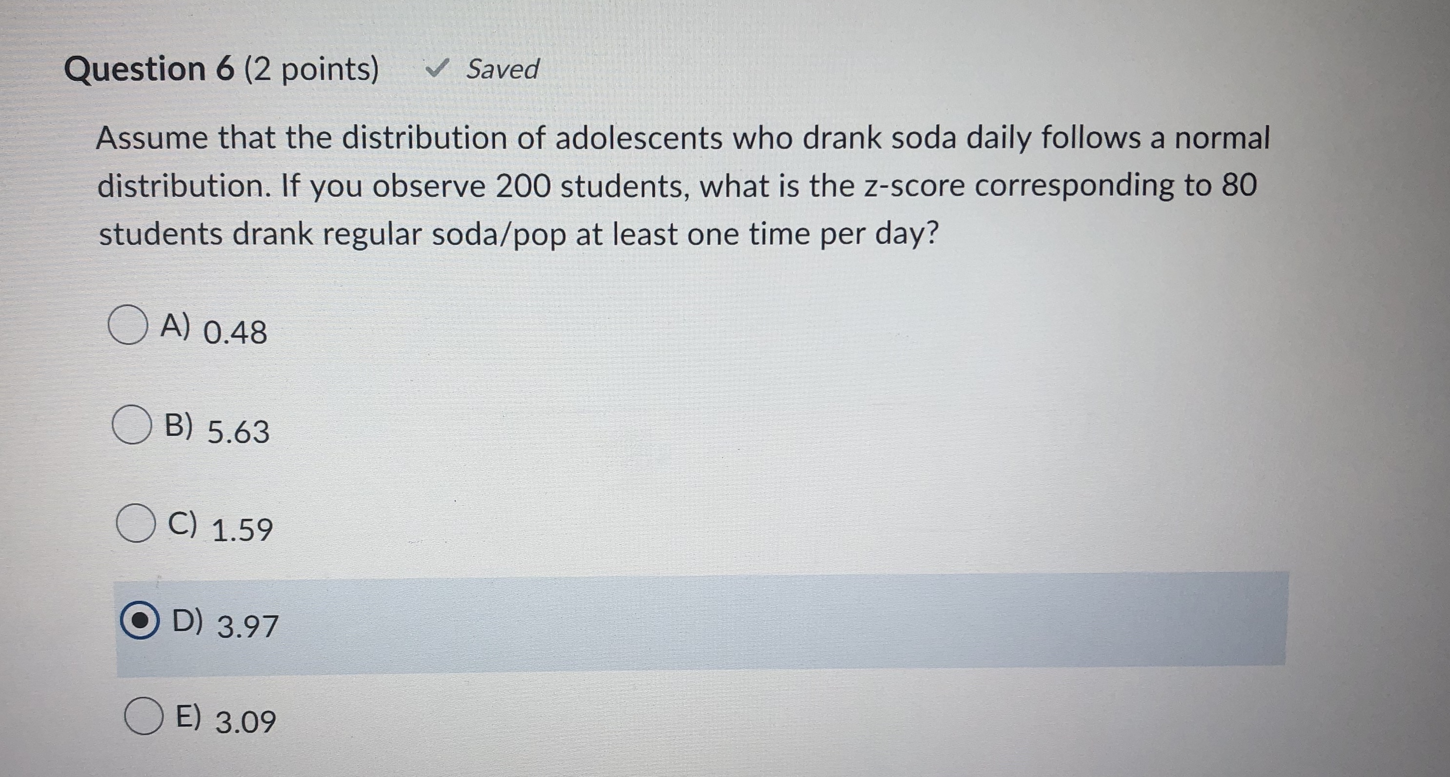 represents the students who drank regular soda/pop at least one time per