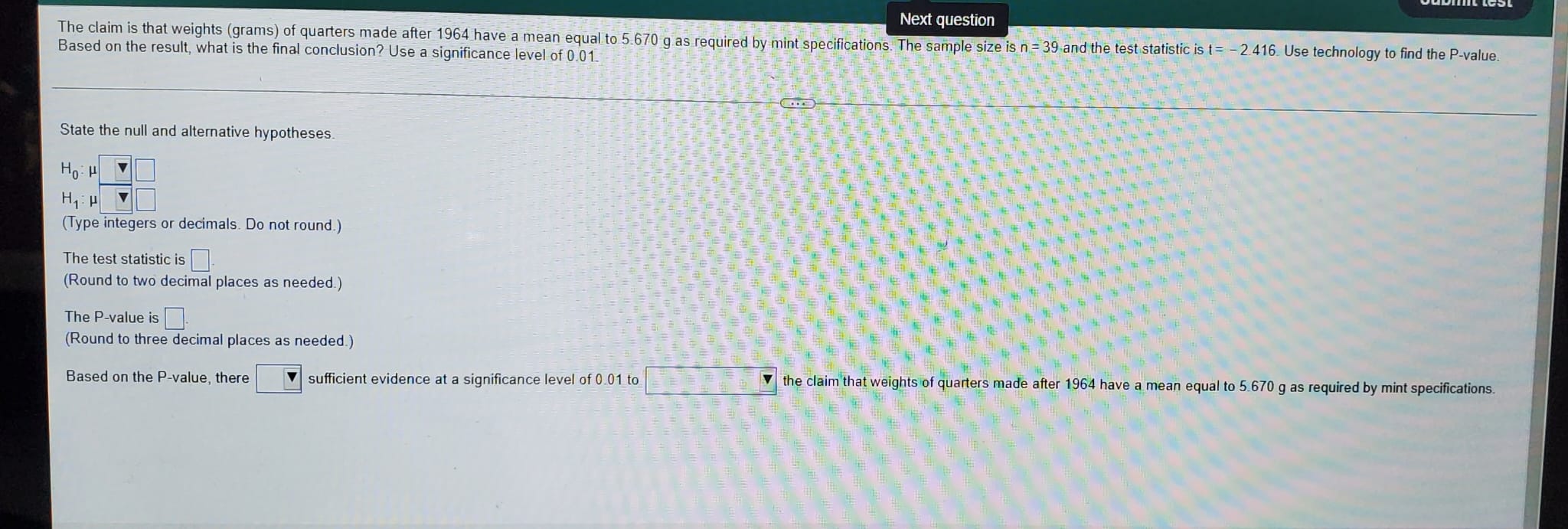 for the true mean cholesterol content of all such eggs. O A.