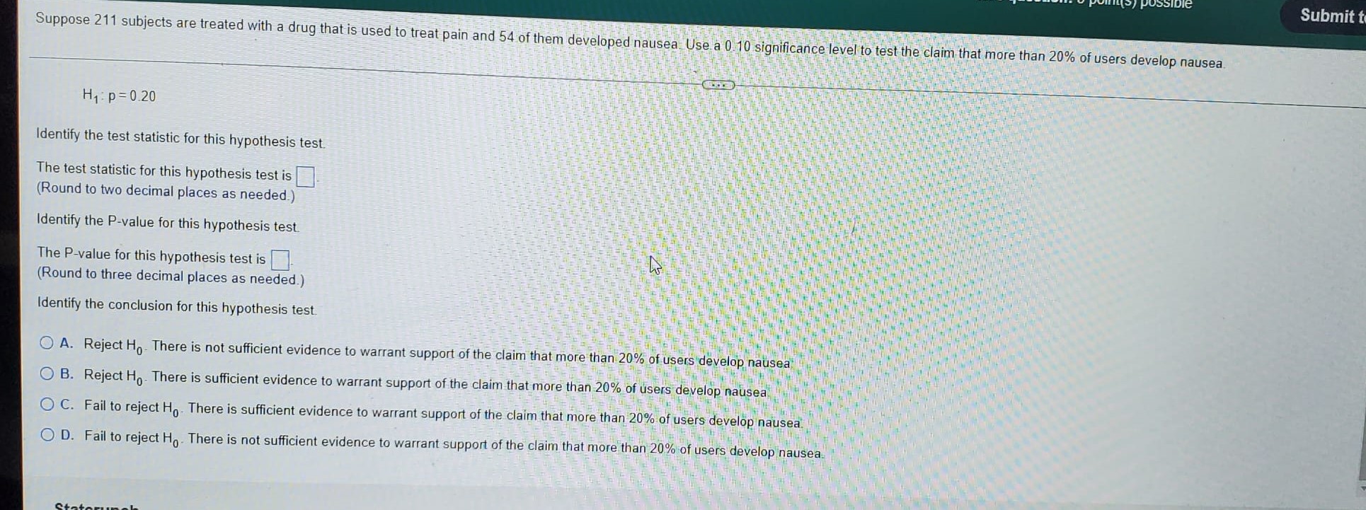 P 0 20 O E. Ho: P= 0.20 OF. Ho p= 0