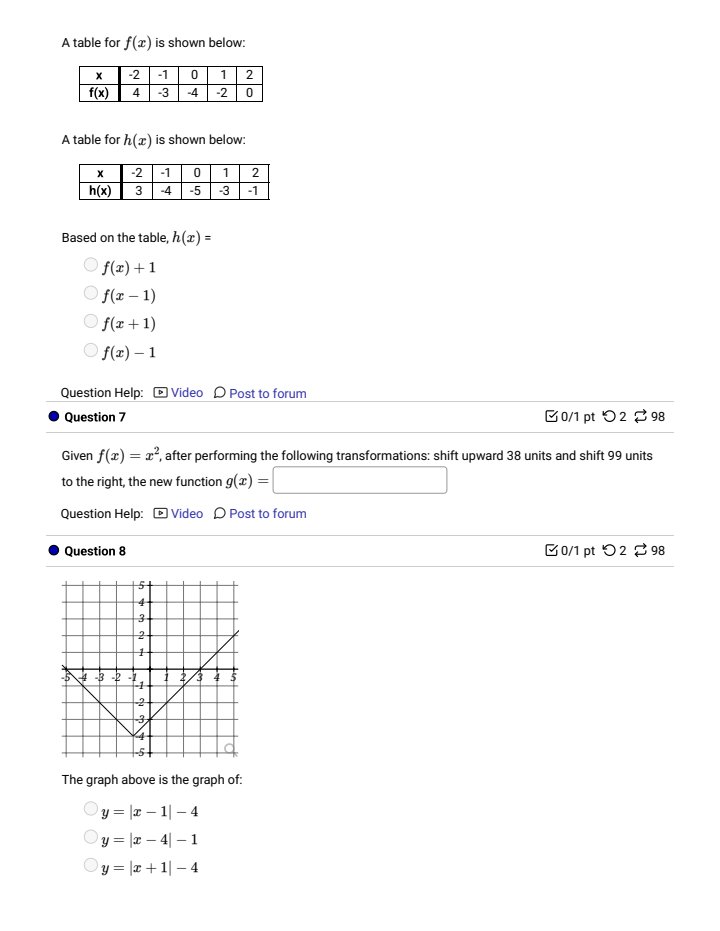 T) = Question Help: Video D Post to forum . Question 14