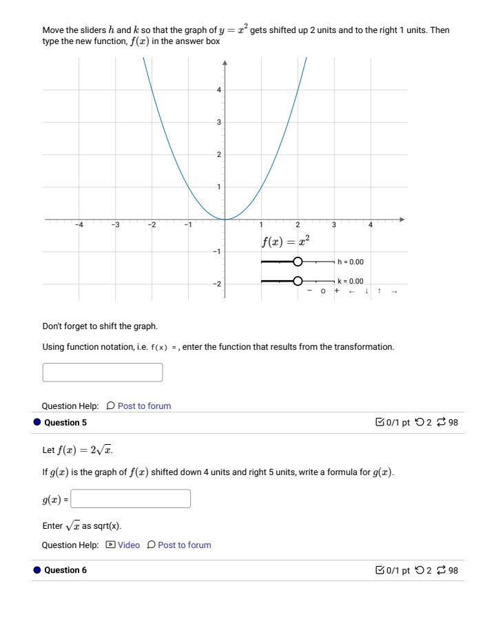 0/1 pt 02 98 For each equation below, determine if the function