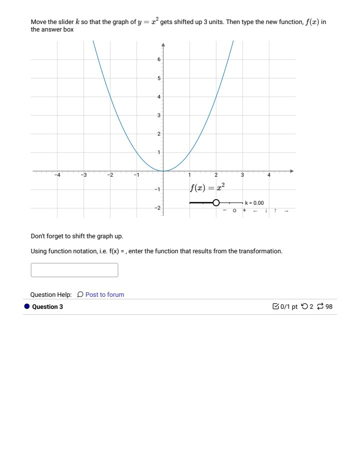 answer V g(I) = 3 Select an answer h(x) = (x -