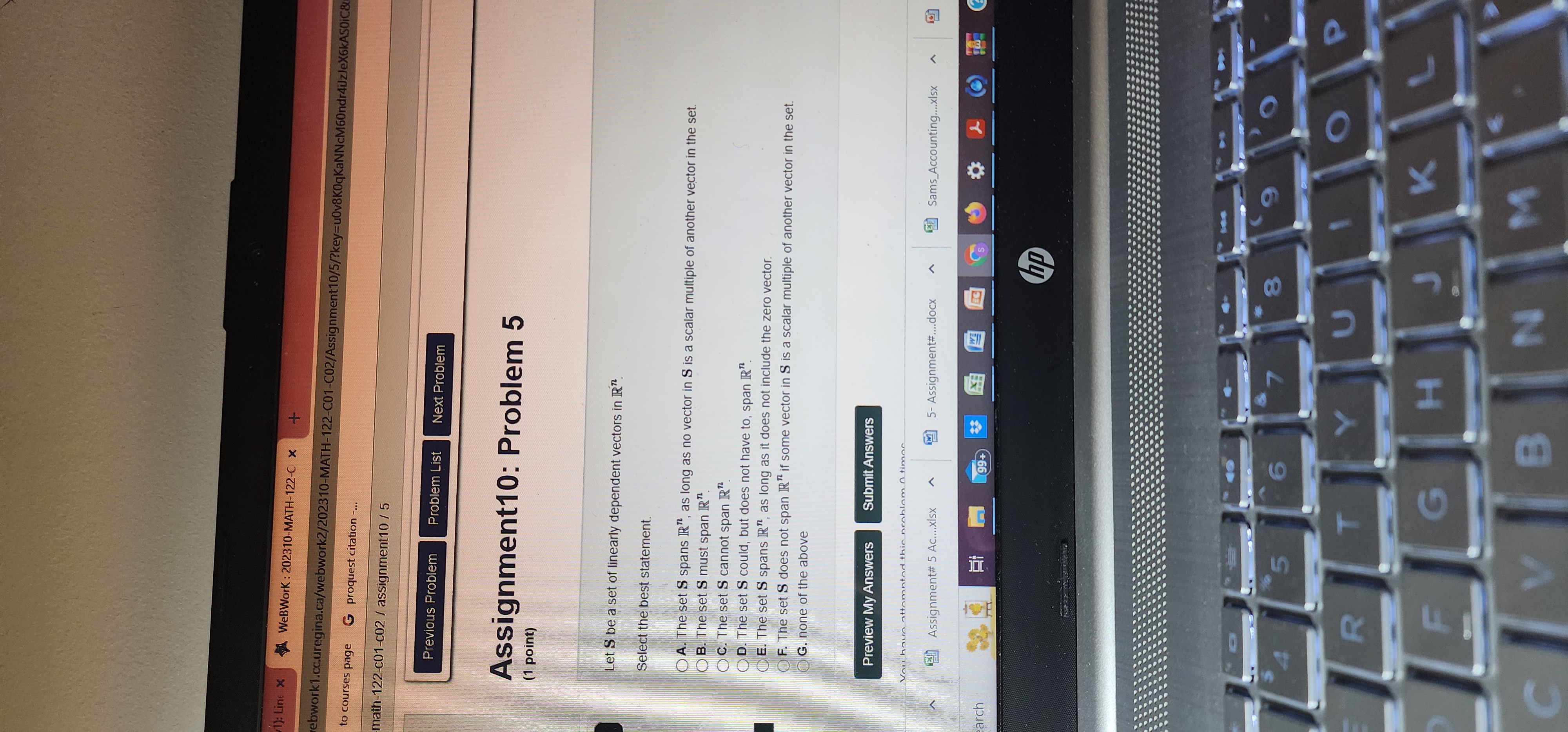 linearly independent? (Check the boxes for linearly independent sets.) Finance Assignment# 5