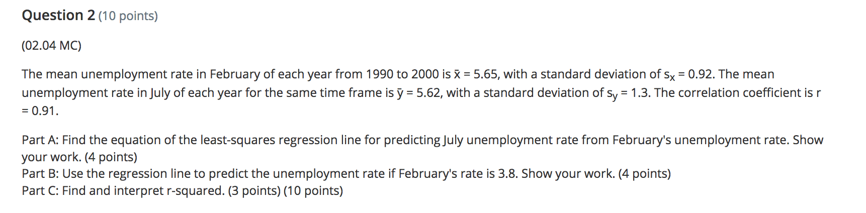 the values for a and b in the equation y = a