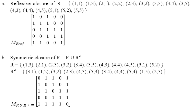 (4,4), (5,3)}, be relations from A to B. (a) Find MR and