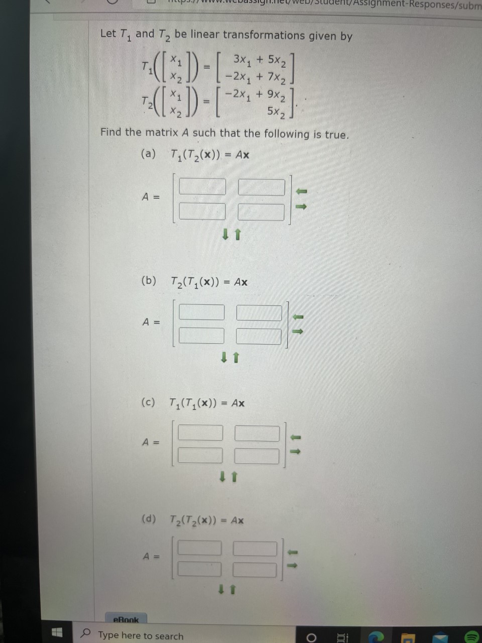 missing values in the given matrix equation. a 5 4 9 3