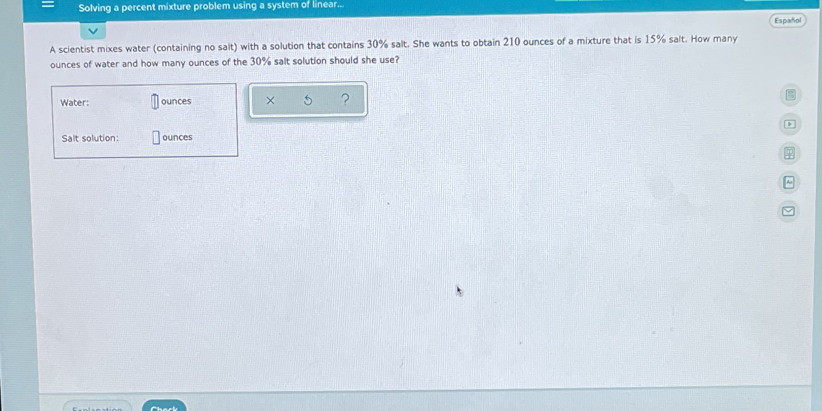 Solving a percent mixture problem using a system of linear... Espanol