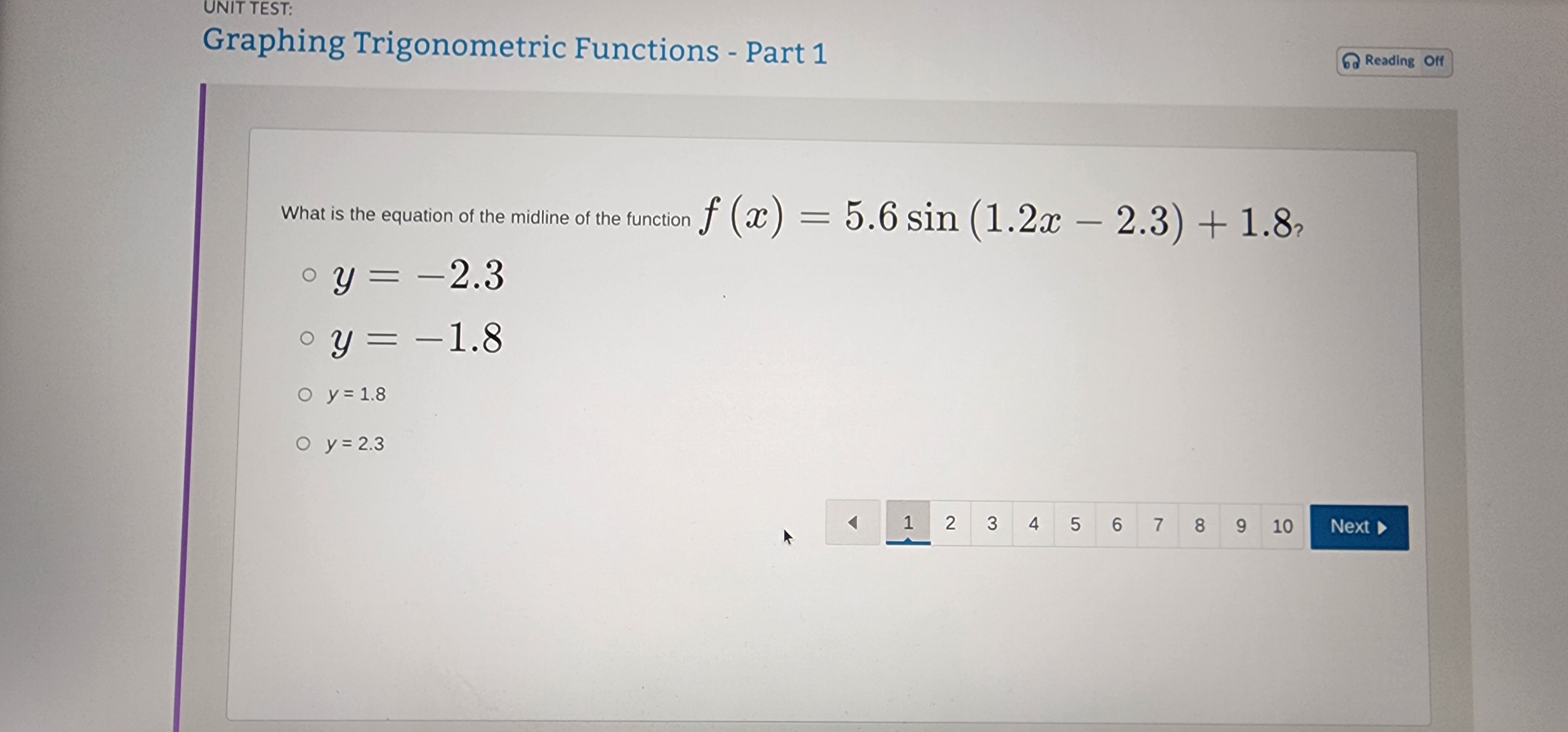  UNIT TEST: Graphing Trigonometric Functions - Part 1 6 Reading Off